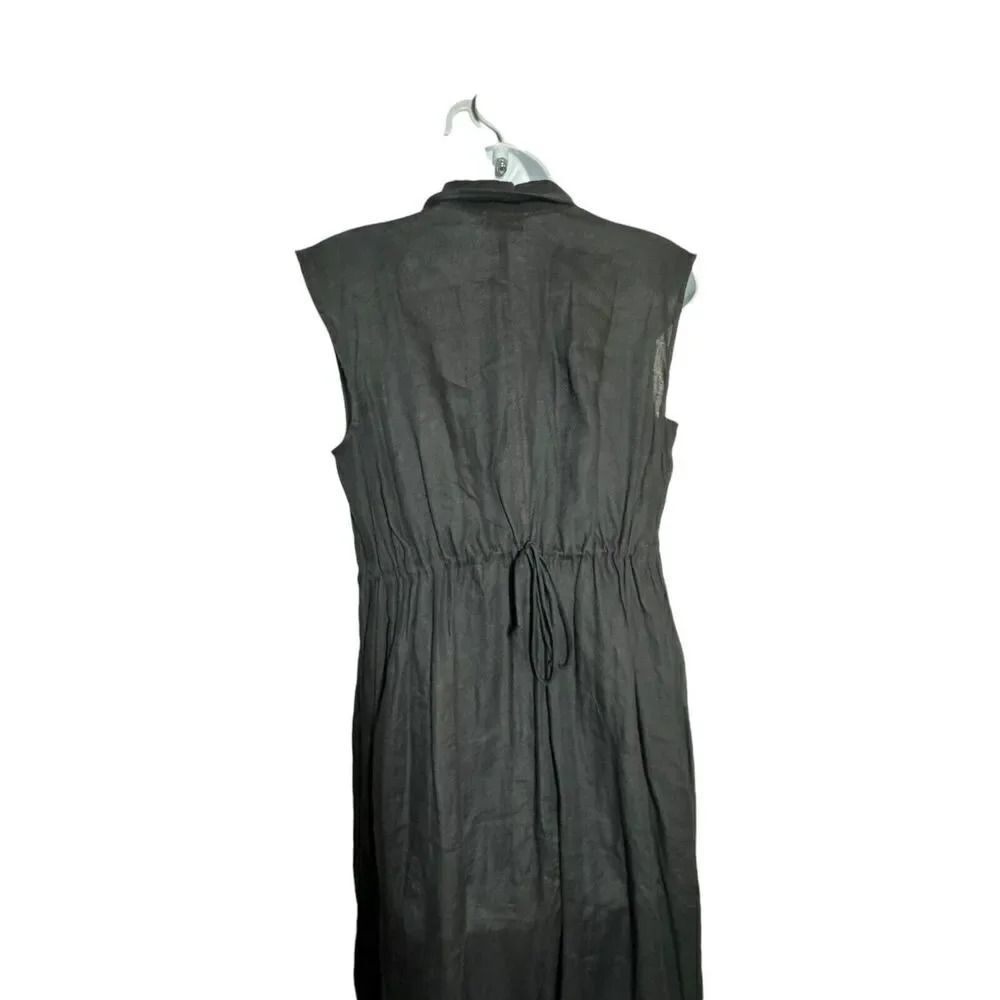 SCANLAN THEODORE black 100% linen maxi dress sleeveless shirt dress US size 2 - Picture 6 of 9